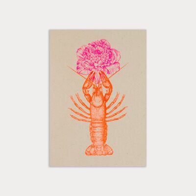 Postcard / lobster with flower / eco paper / vegetable coloring