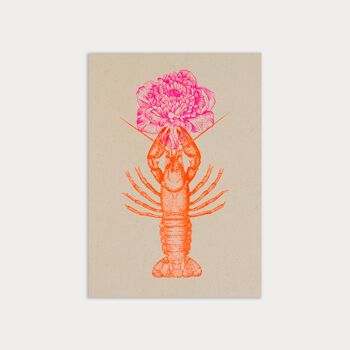Carte postale / homard avec fleur / papier éco / coloriage végétal 1