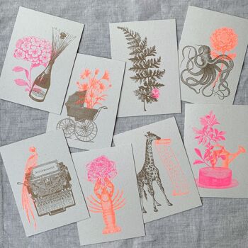 Carte postale / homard avec fleur / papier éco / coloriage végétal 3