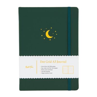 A5 Dot Grid Journal – Mond und Sterne – Waldgrün
