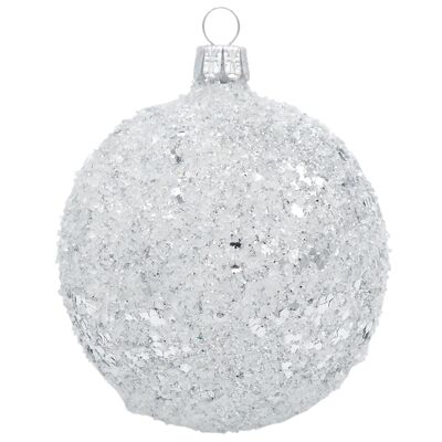 Glaskugel TWINKLE silber mit Glassteinen & Glitzer 8cm - Weihnachtsschmuck