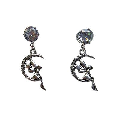 Moon Fairy Stud Earrings - Silver