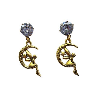 Moon Fairy Stud Earrings - Gold