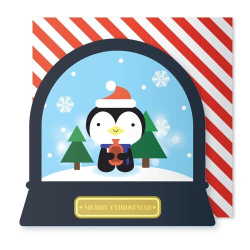 Xmas Penguin Snow Globe Christmas Card