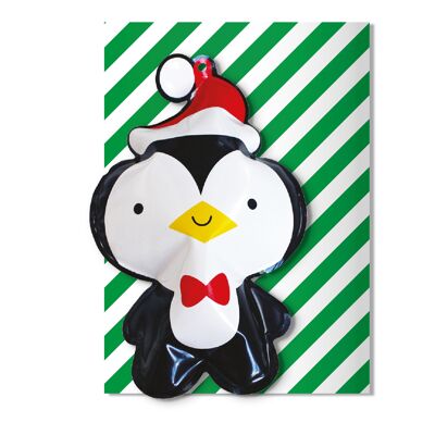 Tarjeta de Navidad troquelada inflable Pingüino