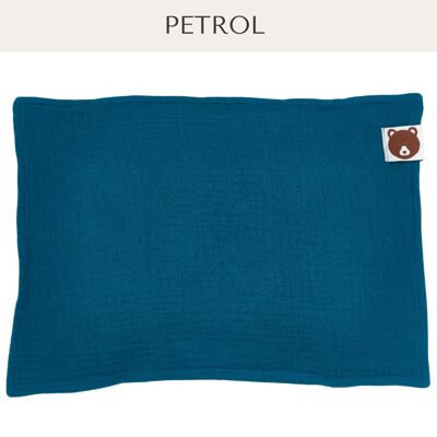 Fundas de almohada Honigbär® hechas de muselina orgánica (con certificación GOTS) para nuestras almohadas ecológicas para bebés | Paquete individual - Verde azulado