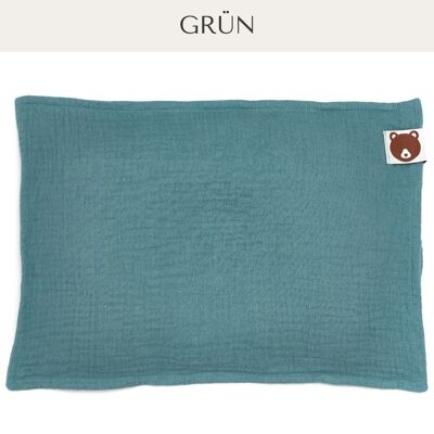 Fundas de almohada Honigbär® hechas de muselina orgánica (con certificación GOTS) para nuestras almohadas ecológicas para bebés | Paquete individual - Verde