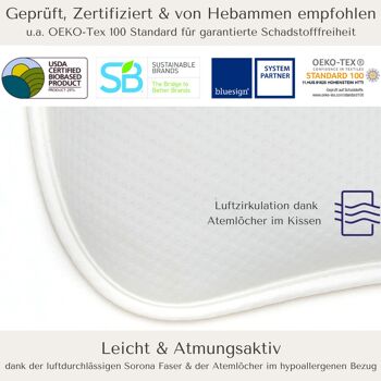 Oreiller pour bébé écologique Honigbär® contre la tête plate et la déformation de la tête (blanc) 4