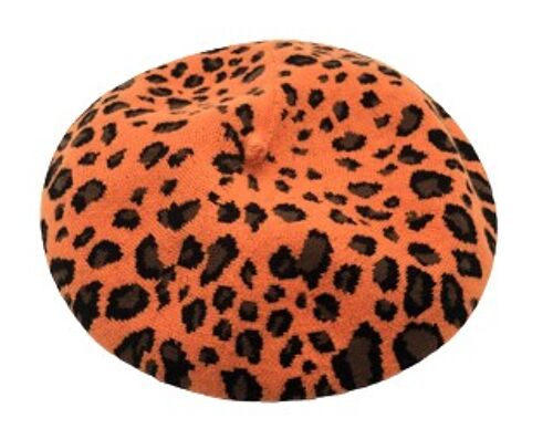 Orange Leopard Beret Hat