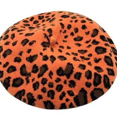 Orangefarbener Leopard-Barett-Hut