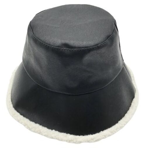 Black PU Bucket hat with Teddy Trim Variants