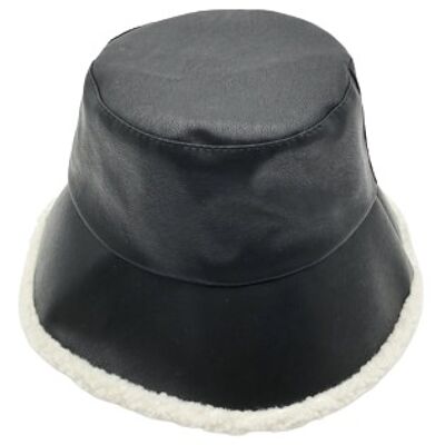 Chapeau bob en PU noir avec garniture en peluche Variantes
