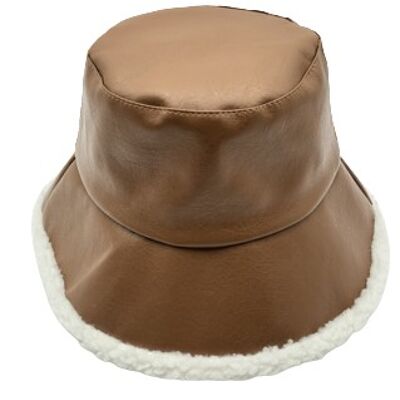 Tan PU Bucket hat with Teddy Trim Variants