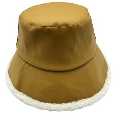 Cappello a secchiello in PU con Teddy Trim