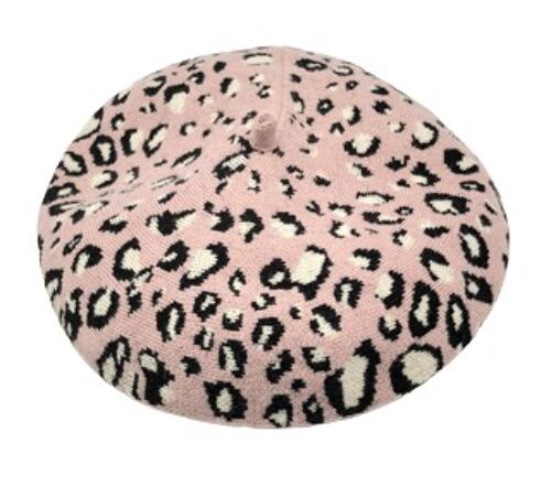Pink Leopard Beret Hat
