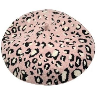Pink Leopard Beret Hat
