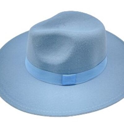 Sombrero de fieltro Fedora azul con banda de poliéster