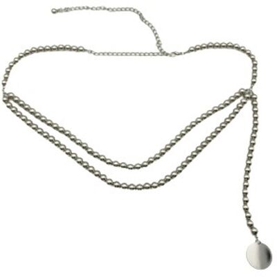 Silver Bead Layered Chain Belt with Gold Coin Drop