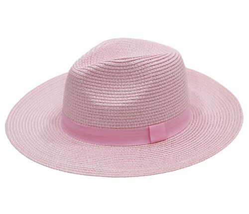 Light Pink Straw Fedora with Tonal Poly Band