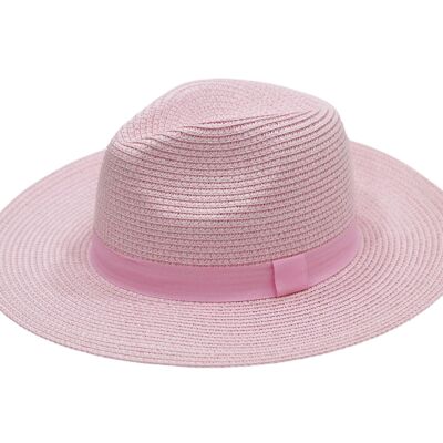 Sombrero Fedora de paja rosa claro con banda de poliéster a tono