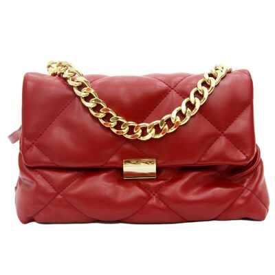 Red Quilted Bag with Gold Chain