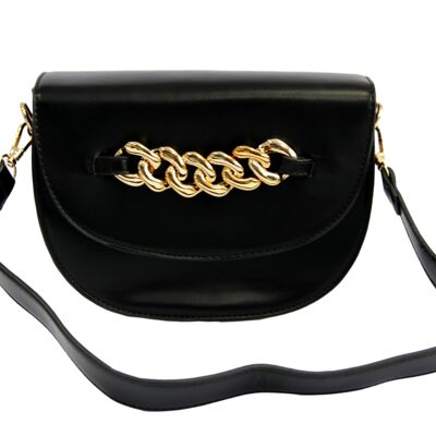Black Faux Leather Bag with Chunky Chain Embellishment