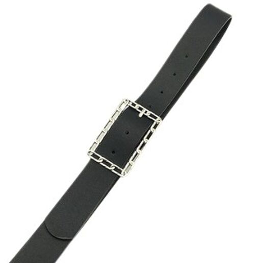 Silver Rectangle Chain Buckle PU Black Belt