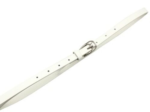 White Faux Leather Skinny Belt with Metal Buckle Detail