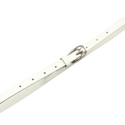 White Faux Leather Skinny Belt with Metal Buckle Detail