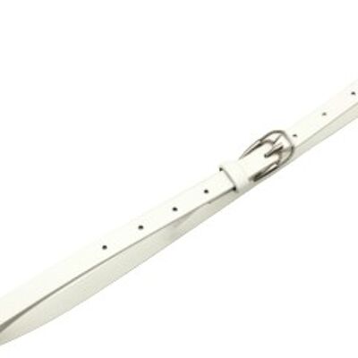 White Faux Leather Skinny Belt with Metal Buckle Detail