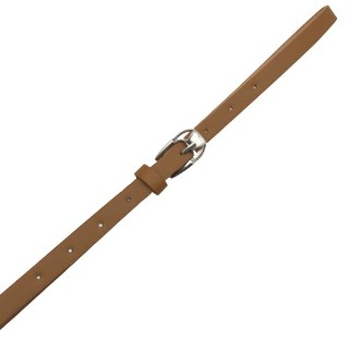 Tan Faux Leather Skinny Belt with Metal Buckle Detail