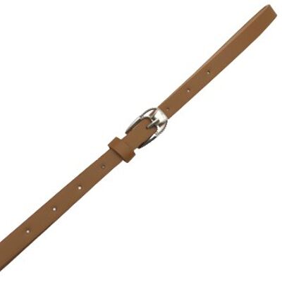 Tan Faux Leather Skinny Belt with Metal Buckle Detail