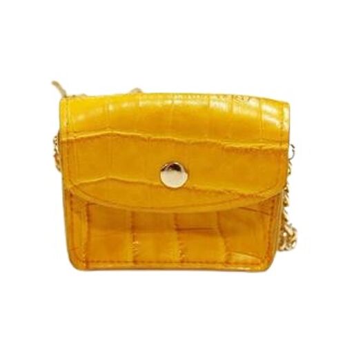 Mustard Croc Mini Bag With Chain