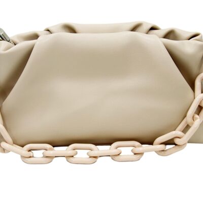 Nude Ruched Bag with Tonal Chain Strap