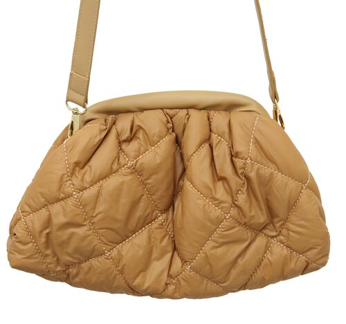 Tan Quilted Bag with Faux Leather Strap