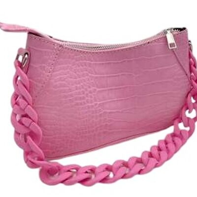 Bolso de hombro Cocodrilo rosa con cadena