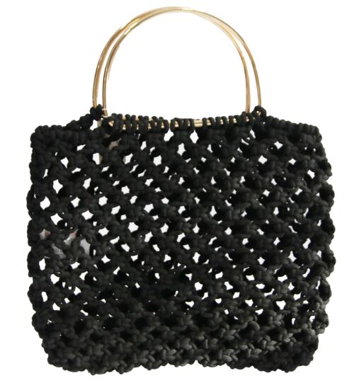 Black Crochet Tote with Gold Metal Handles