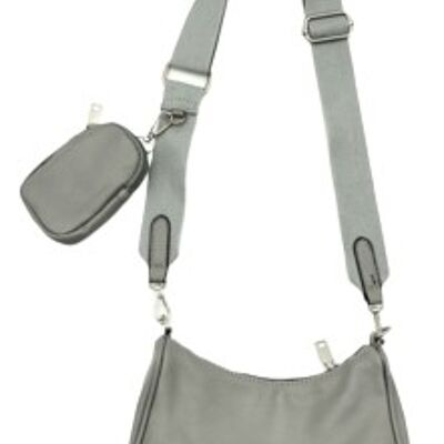 Grey PU Cross body Handbag with Purse