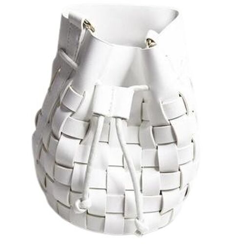 White PU Weave Bucket Bag