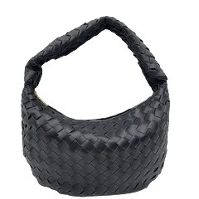 Black Woven Shoulder Bag Ruched