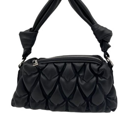 Black Puffer Quilted Bag with Knotted Strap
