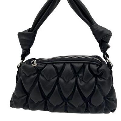 Schwarze Stepptasche mit Puffer und geknotetem Riemen