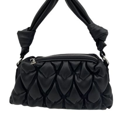 Black Puffer Quilted Bag with Knotted Strap