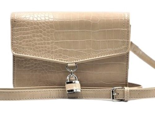 Nude Croc Padlock Croc PU Crossbody Bag