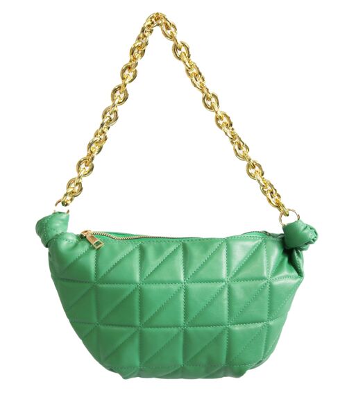 Green Quilted Slouch Bag with Chunky Chain Strap