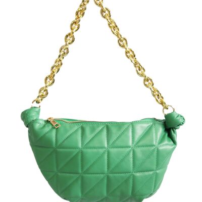 Bolso holgazán acolchado verde con correa de cadena gruesa