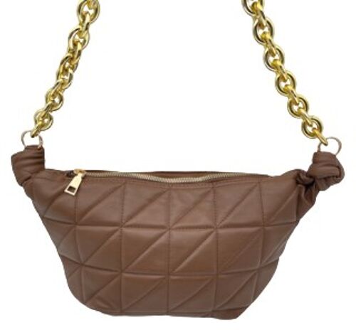 Brown Quilted Slouch Bag with Chunky Chain Strap