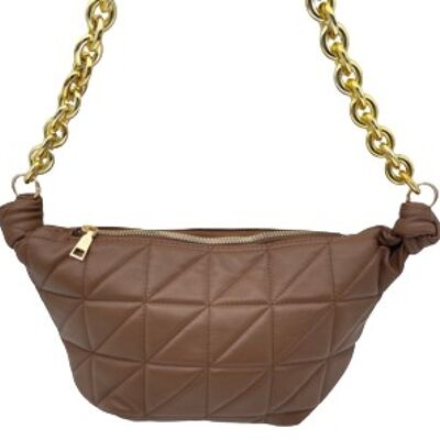 Brown Quilted Slouch Bag with Chunky Chain Strap
