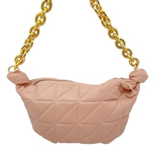 Nude Quilted Slouch Bag with Chunky Chain Strap