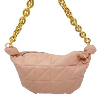 Nude Quilted Slouch Bag with Chunky Chain Strap
